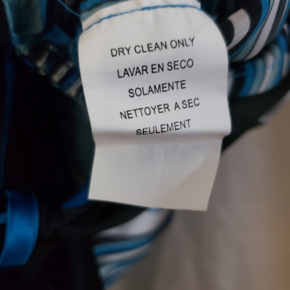 NWT Bebe blue white black gray striped long sleeve silk shift dress Womes Small - Picture 2 of 7